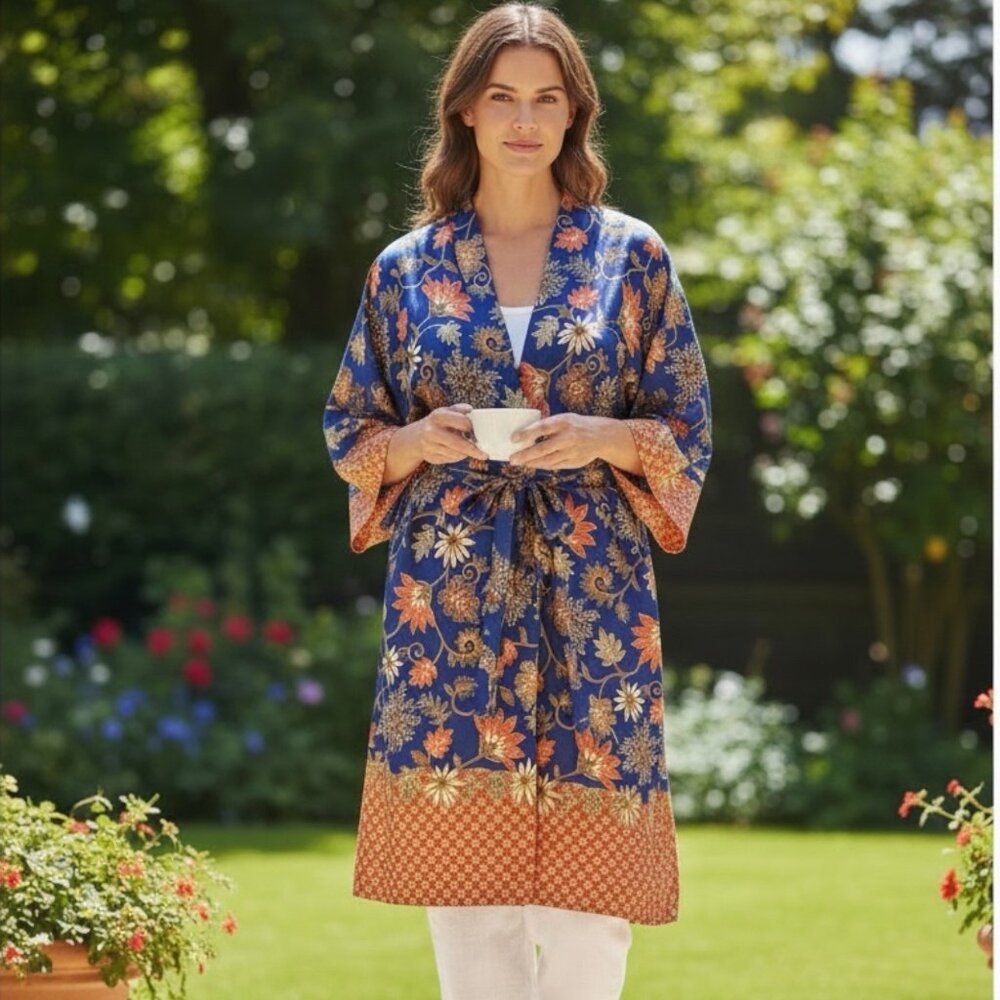 Lagenlook Flowy Robe Long Reversible Coverup One Size Bohoโ Hippie Kimono